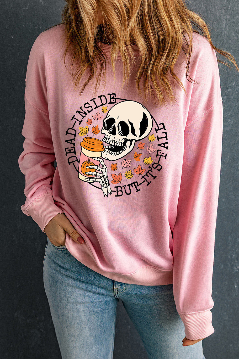 Skull Graphic Dropped Shoulder Sweatshirt - T - 1 COLOR -