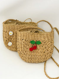 Thumbnail for Juicy Bloom Straw Crossbody Bag - DAISEYS OR CHERRIES -