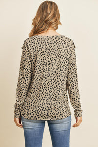 Thumbnail for Riah Fashion - Brushed Hacci Leopard V-Shaped Ruffle Detail Top - 3 COLORS -