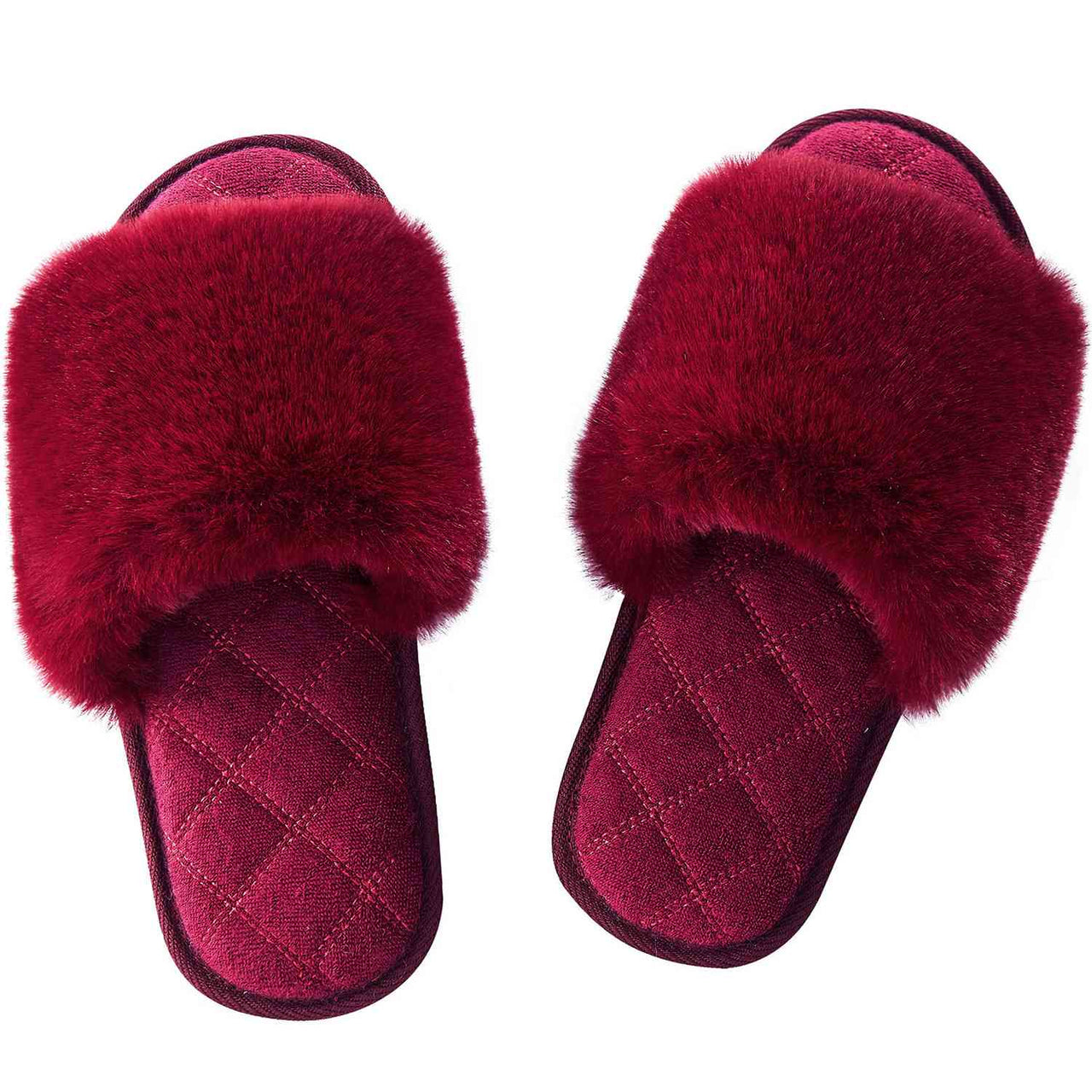 Faux Fur Open Toe Slippers - T - 5 COLORS -