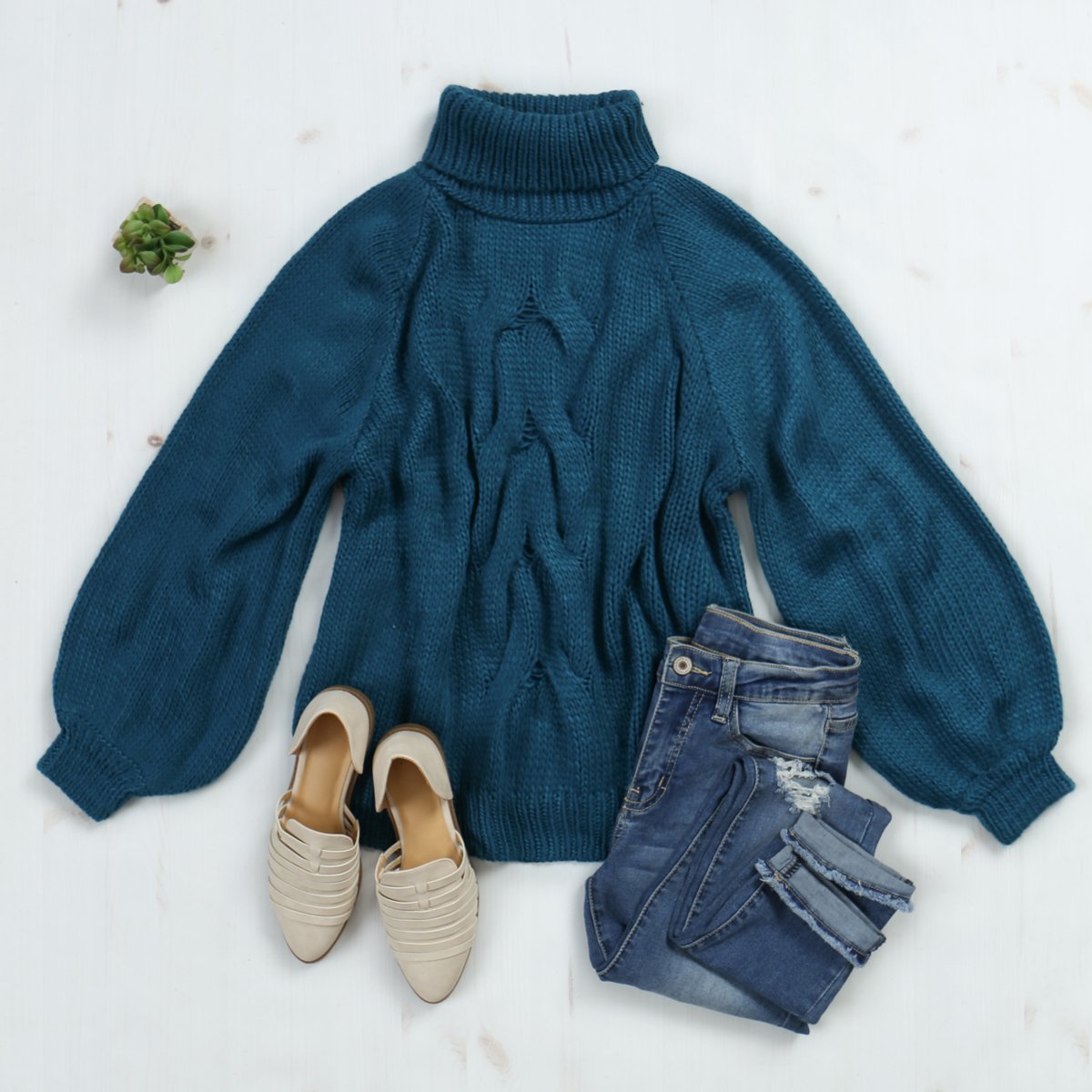 Riah Fashion - Chunky Cable Knit Turtleneck Sweater - 9 COLORS -