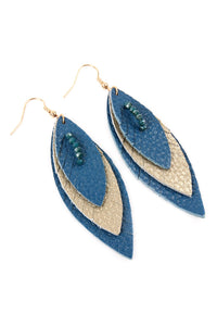 Thumbnail for Three Layer Fringe Leather Marquise Earrings - 14 COLORS -