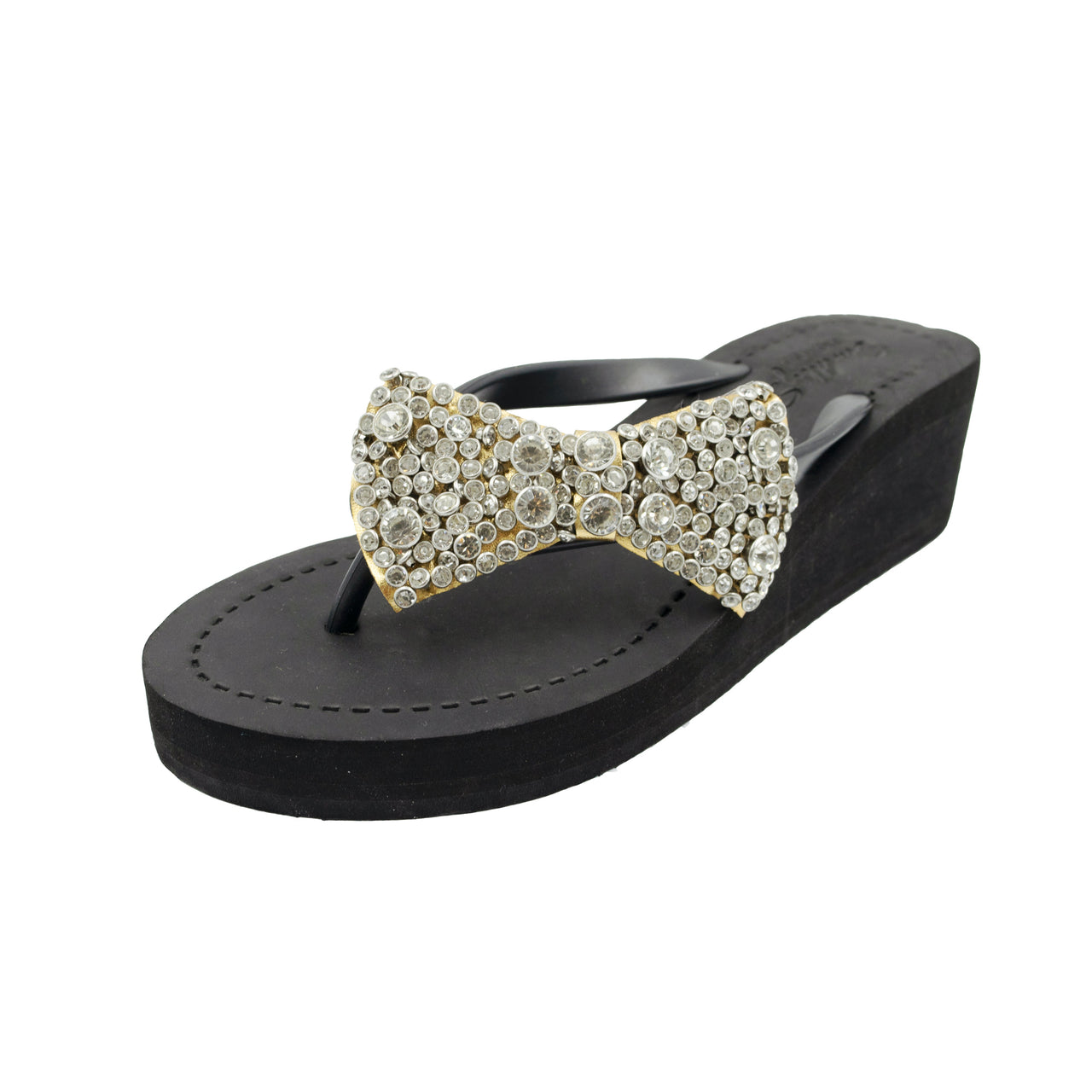 SAND BY SAYA N.Y. - Madison - Rhinestone Bow Mid Wedge Flip Flops - 2 COLORS -