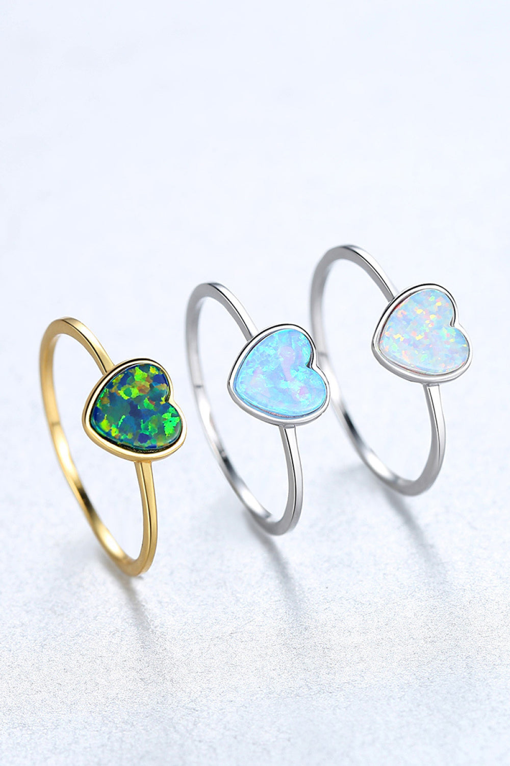 Opal Heart 925 Sterling Silver Ring - T - SIZES 6 THRU 9 - 3 COLORS -