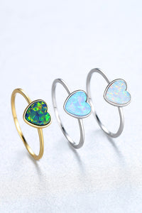 Thumbnail for Opal Heart 925 Sterling Silver Ring - T - SIZES 6 THRU 9 - 3 COLORS -