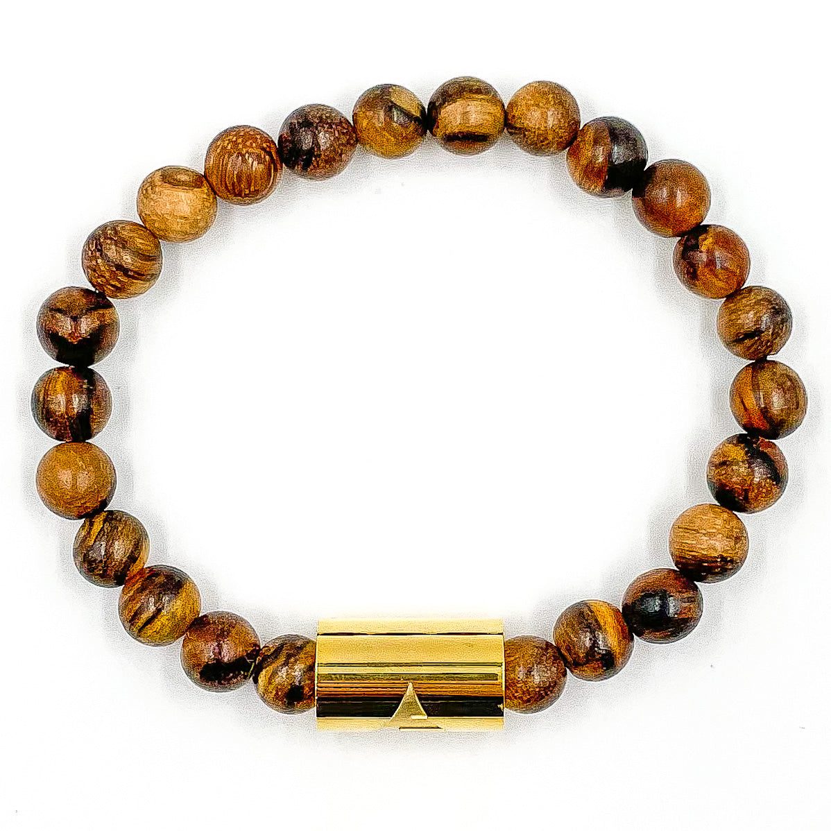 Timber - Dark Brown Sandalwood & Gold Mala Beaded Bracelet -