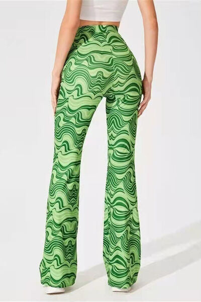 Printed High Waist Flare Pants - T - 7 COLORS -