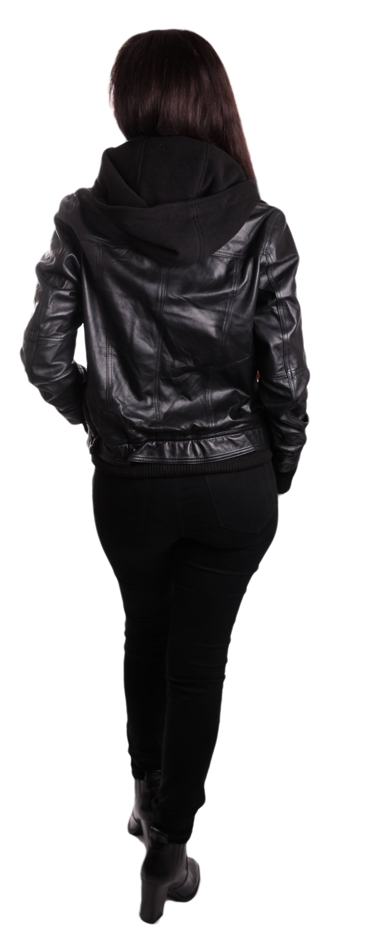 Fadcloset - Hooded Bomber Womens Leather Jacket - 1 COLOR -