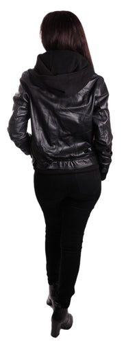 Thumbnail for Fadcloset - Hooded Bomber Womens Leather Jacket - 1 COLOR -