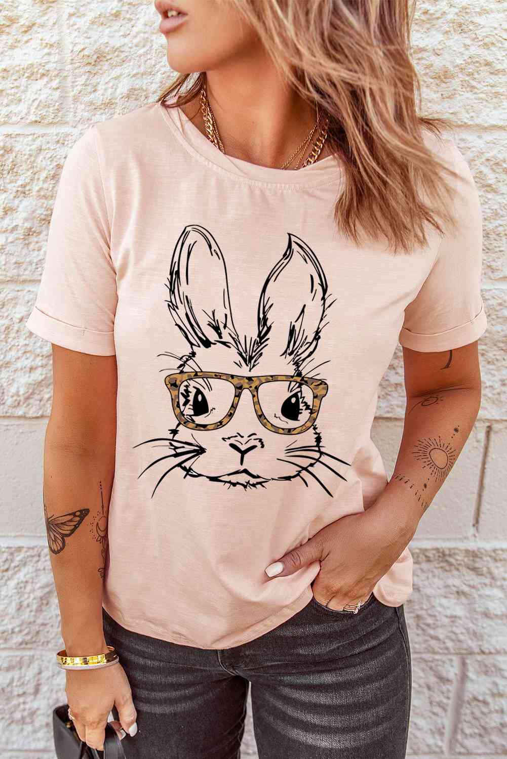 Easter Bunny Graphic Short Sleeve Tee - T - 1 COLOR -