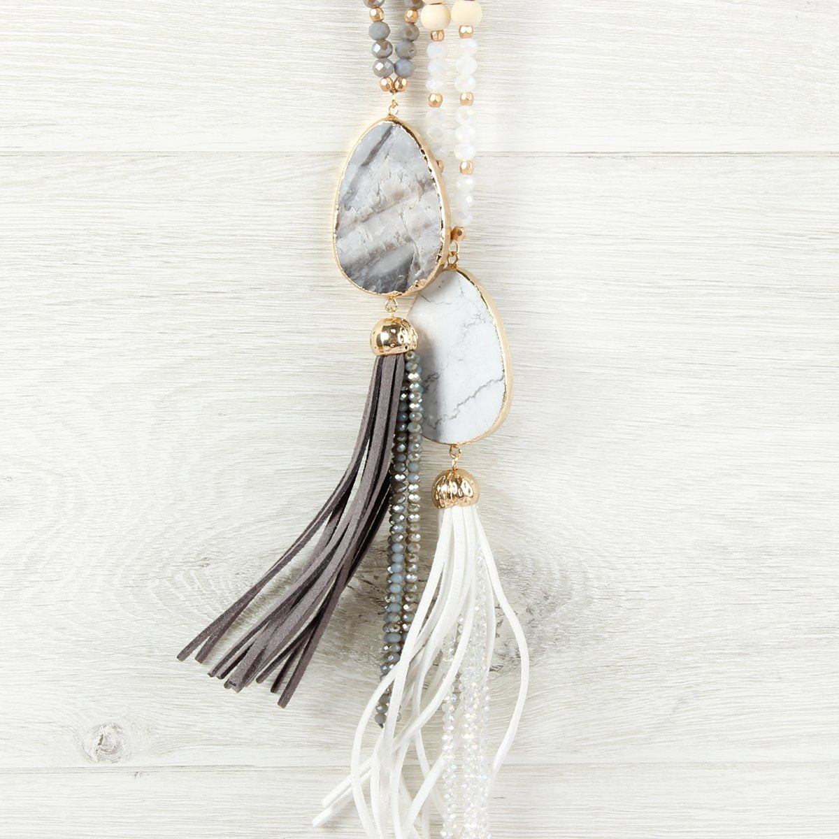 Natural Stone Tassel Pendant Necklace - 5 COLORS -