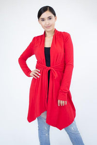 Thumbnail for Stylespect - Light Weight Waist Tie Cardigan - Red - 1 COLOR -