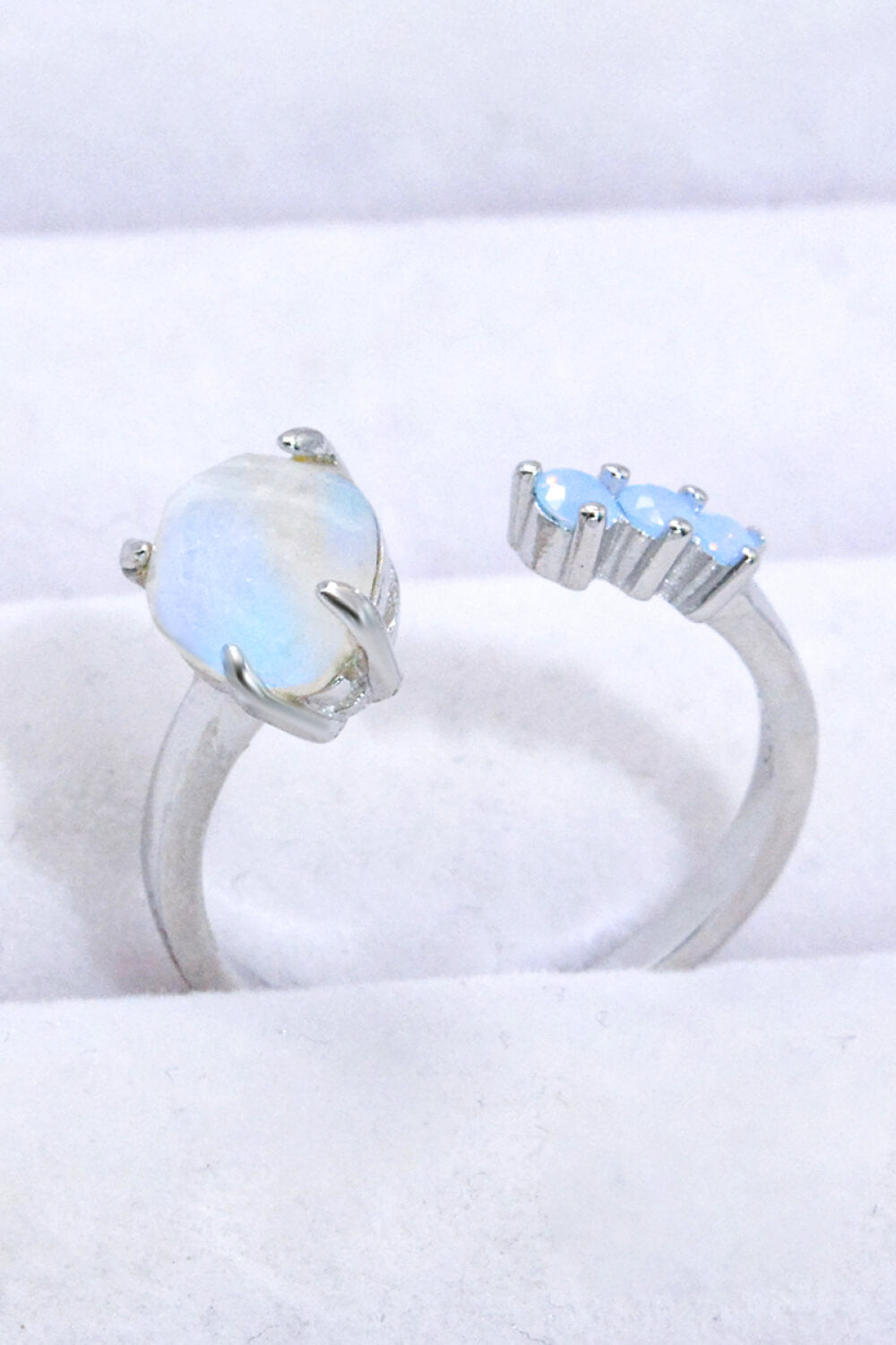 18K Rose Gold-Plated Moonstone Open Ring - T - 1 ADJUSTABLE SIZE - 2 FINISHES -