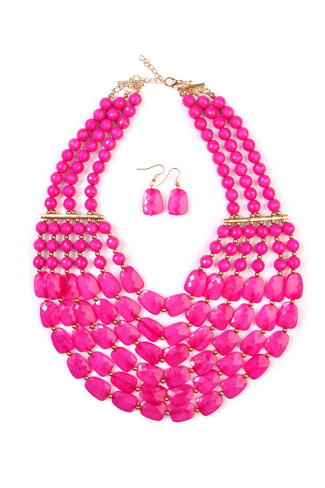 Riah Fashion - Beaded Statement Necklace & Matching Earring Set - 9 COLORS -