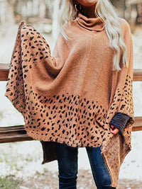 Thumbnail for Leopard Turtleneck Poncho - T - 2 COLORS -