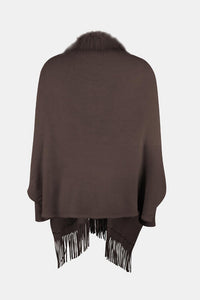 Thumbnail for Fringe Open Front Long Sleeve Poncho - 1 SIZE - T - 6 COLORS -