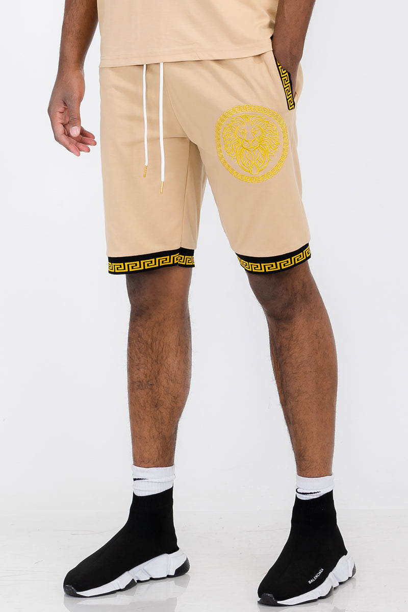 Lion Head Embroidered Shorts - 4 COLORS -