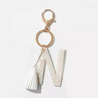 Thumbnail for Tasseled Initial Key Chain, White - 22 INITIALS -