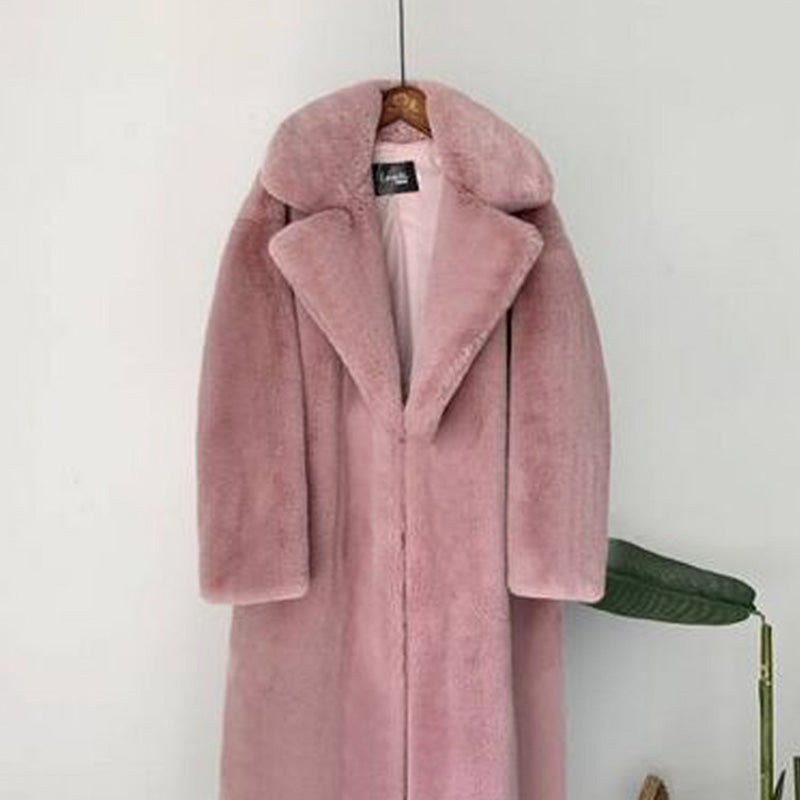 Sharon Tatem - Plush Thick Warm Loose - Faux Rabbit Fur Coat - Loose Lapel - 11 COLORS -