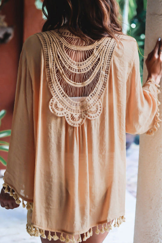 Women's Apricot Crochet Tassel Beach Cover up - K - 1 COLOR -