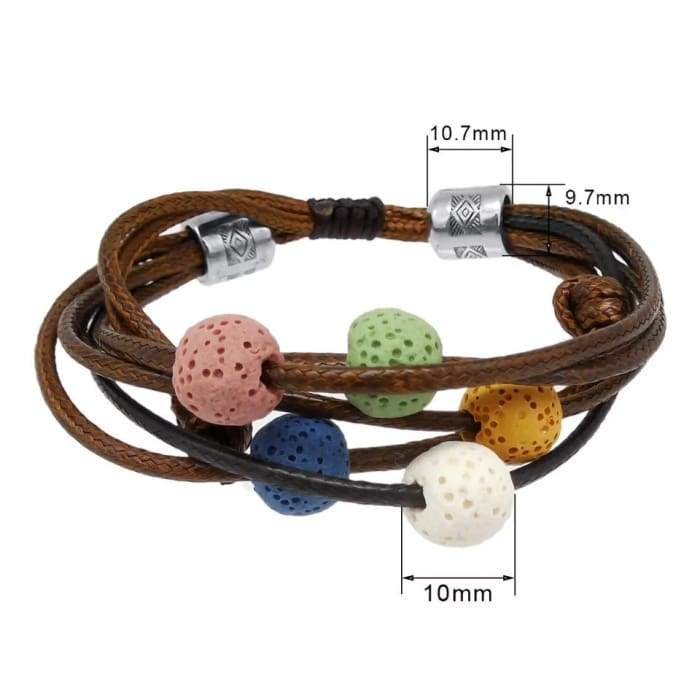 Brown Lava Stone Charm Bracelet Adjustable -