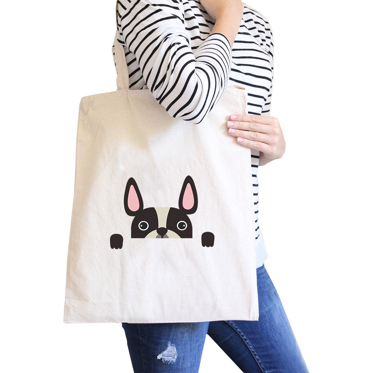 French Bulldog Peek a Boo Natural Canvas Bag Gifts for Dog Owners -