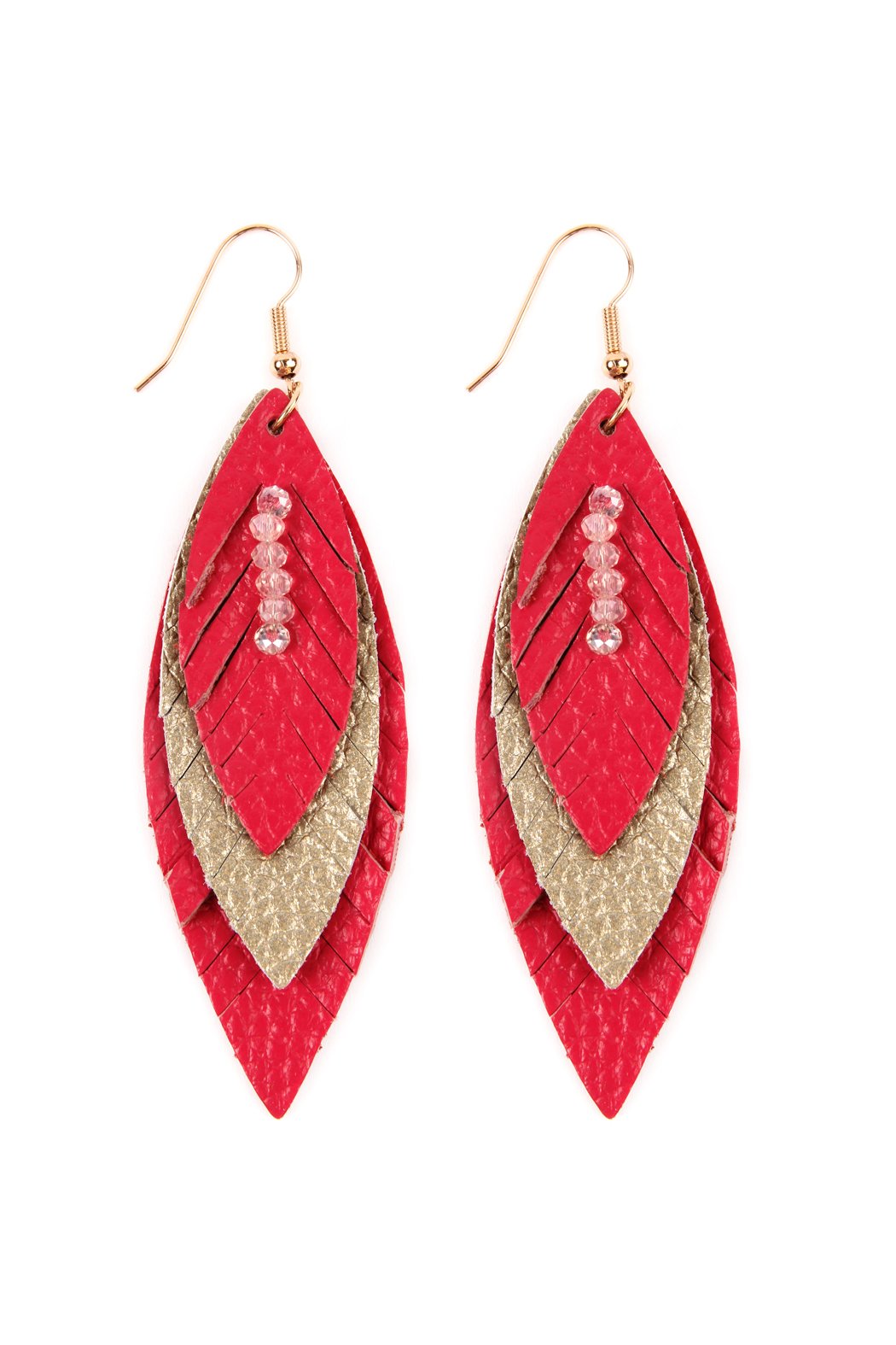 Three Layer Fringe Leather Marquise Earrings - 14 COLORS -