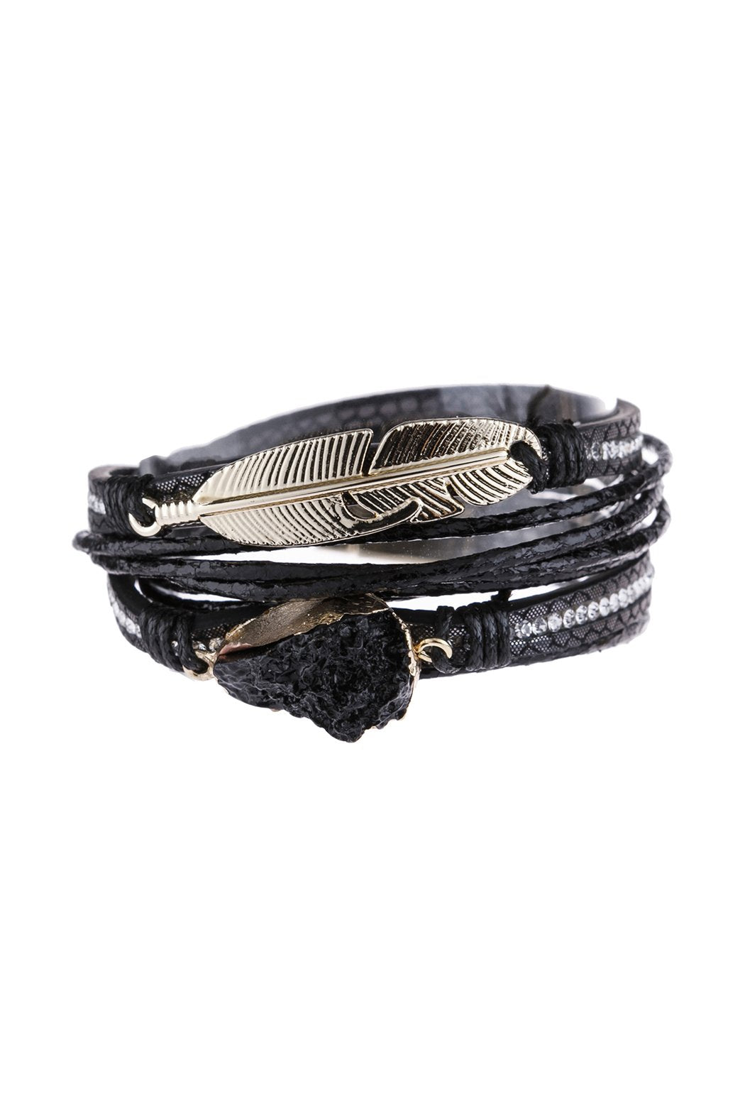 Riah Fashion - Feather Druzy Leather Wrap Magnetic Bracelet - 5 COLORS -