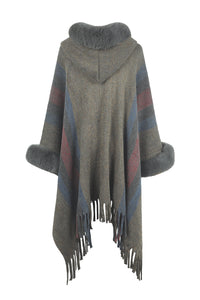 Thumbnail for Color Block Fringe Detail Poncho - T - 4 COLORS -