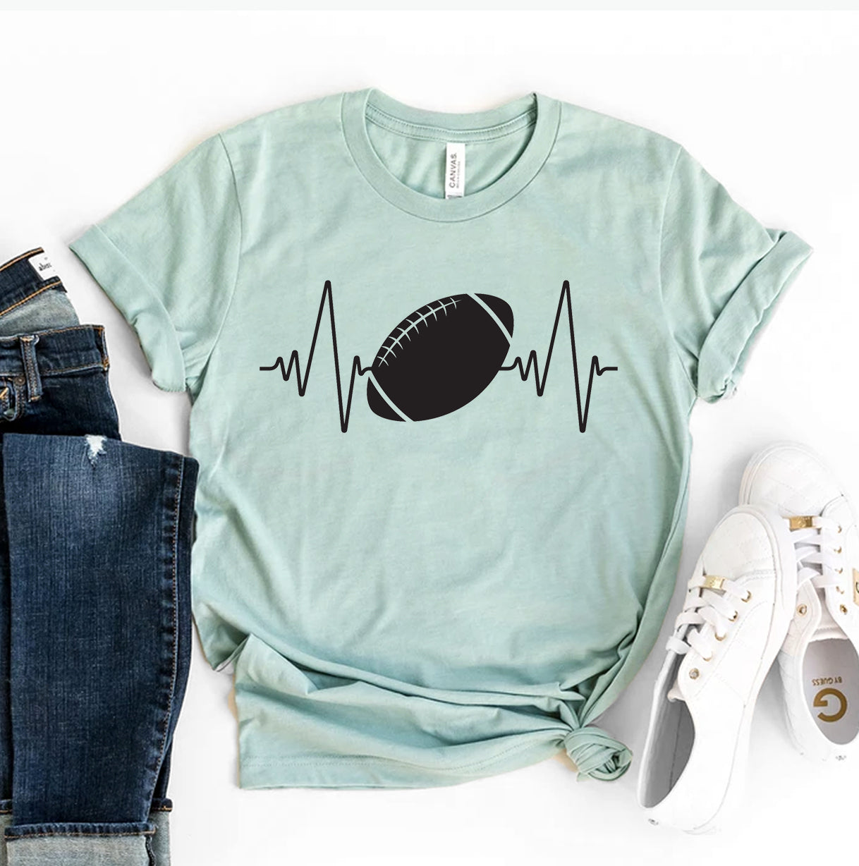 Football Heartbeat T-Shirt - 12 COLORS -