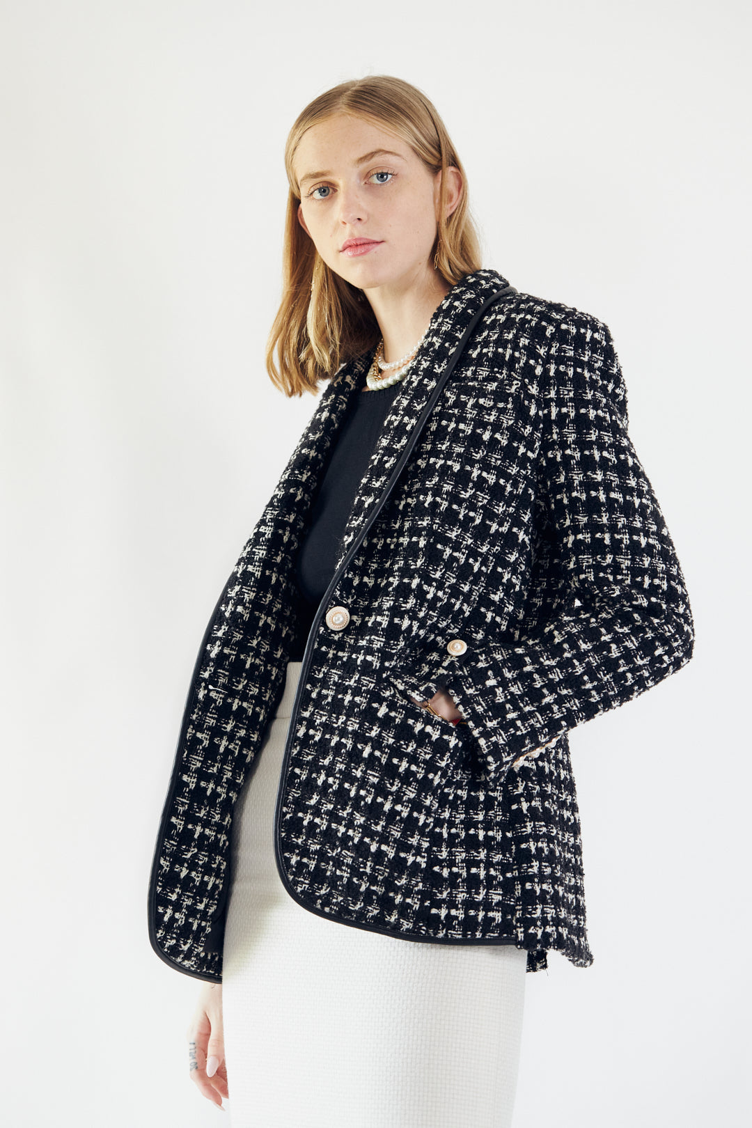 Le Reussi - Italy - Power Woman- Black & White Tweed Checkers Jacket - 1 COLOR -