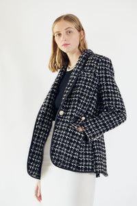 Thumbnail for Le Reussi - Italy - Power Woman- Black & White Tweed Checkers Jacket - 1 COLOR -