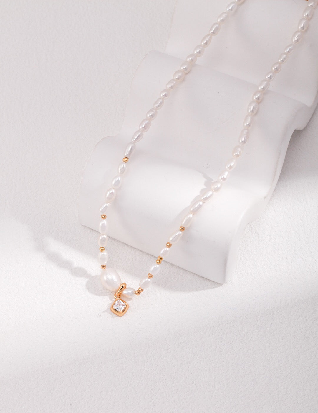 Baroque Pearl With Gold Beads and Diamond Pendant Necklace