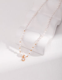 Thumbnail for Baroque Pearl With Gold Beads and Diamond Pendant Necklace