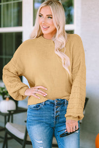 Thumbnail for Threaded Pear - Jayla Hollowed Bubble Sleeve Knit Sweater - 2 COLORS -