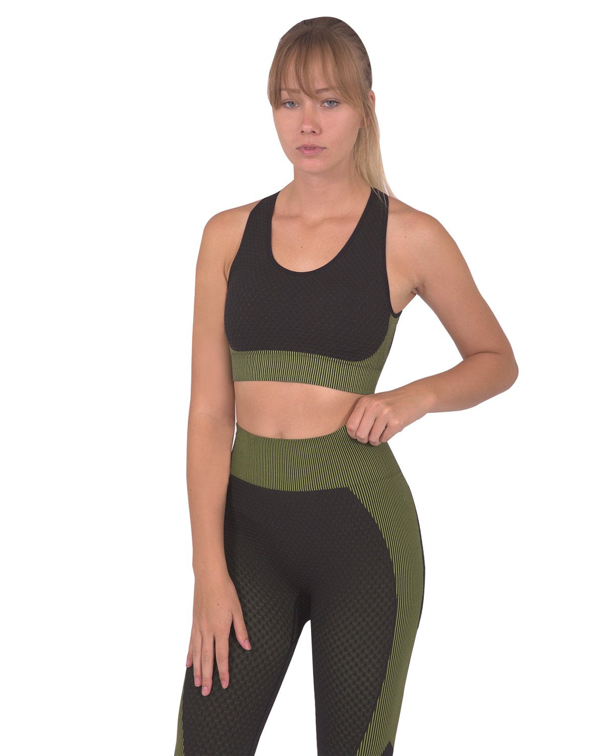 Savoy - Trois Seamless Sports Bra - Black With Green - 1 COLOR -