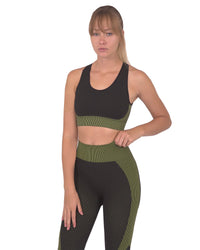 Thumbnail for Savoy - Trois Seamless Sports Bra - Black With Green - 1 COLOR -