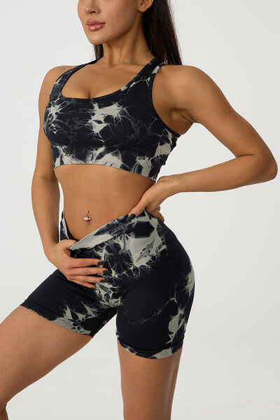 Crisscross Printed Tank and Shorts Active Set - 2 PCS. - T - 3 COLORS -