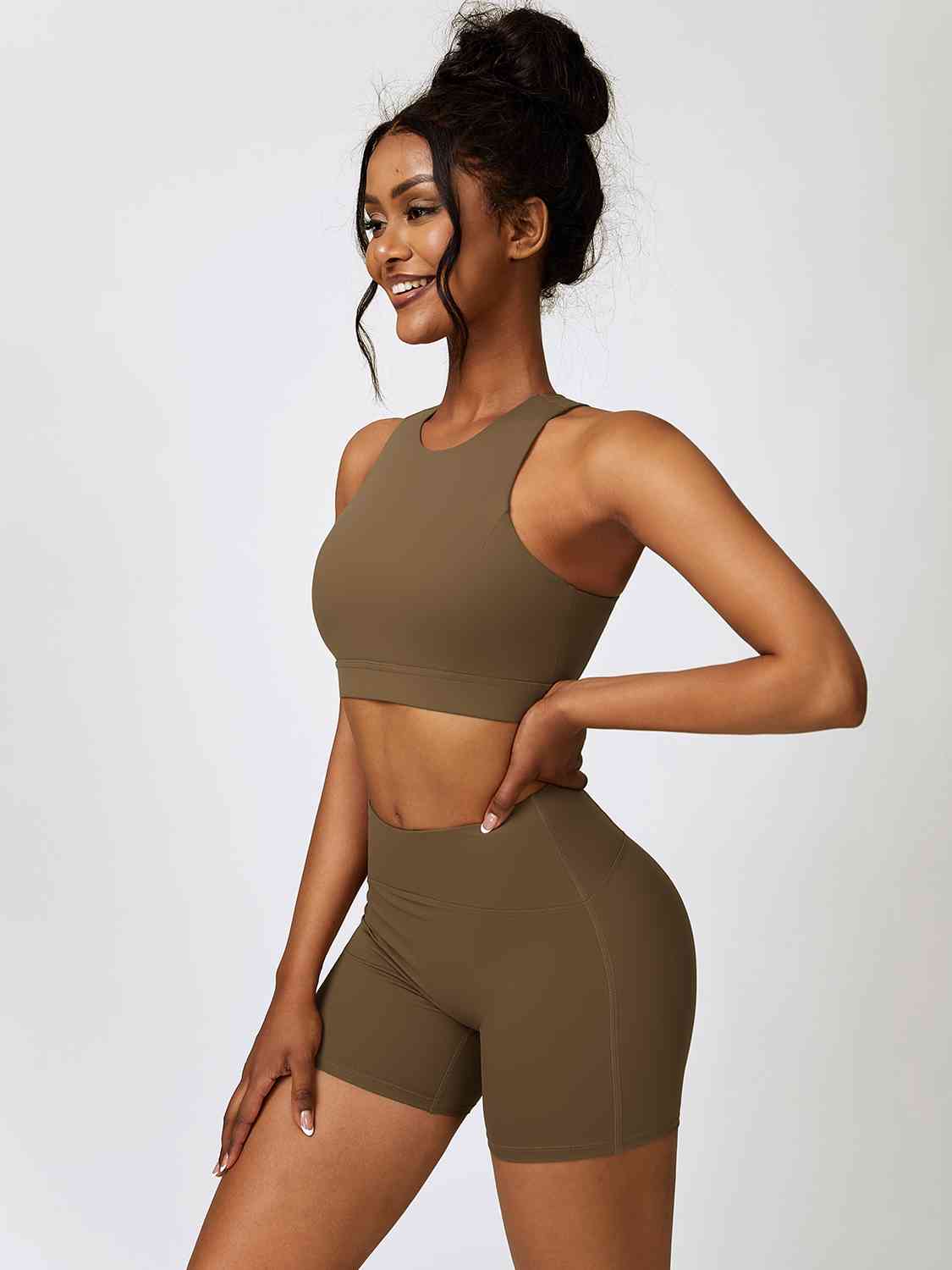 Cutout Cropped Sport Tank and Shorts Set - 2 PCS. - T - 5 COLORS -