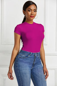 Thumbnail for Round Neck Short Sleeve Bodysuit - T - 9 COLORS -