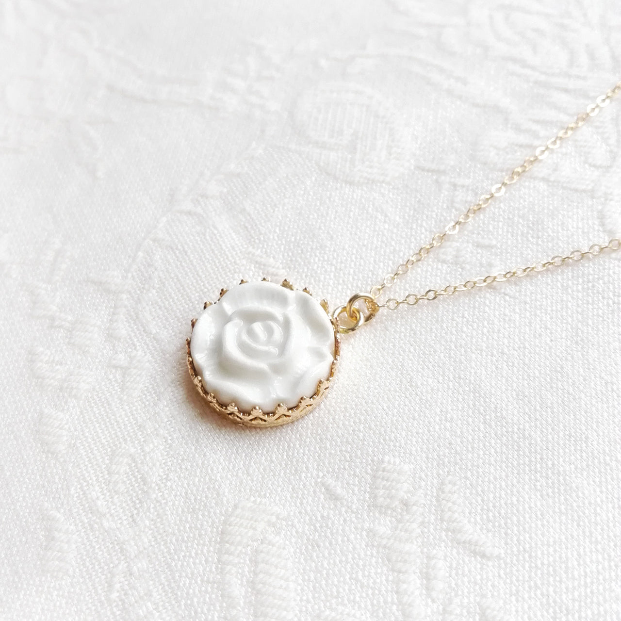 Porcelain Moonlight Rose Gold-Filled Pendant Necklace -