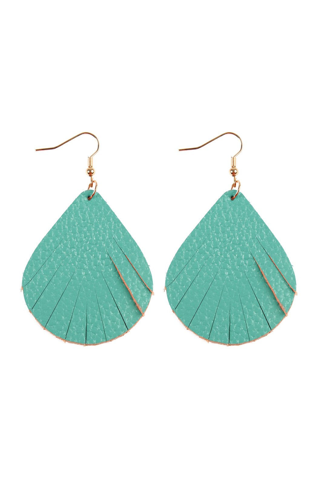 Fringed Pear Shaped Leather Earrings - 10 COLORS