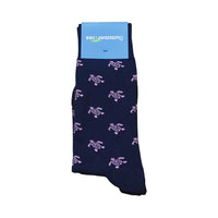 Thumbnail for Summer Ties - Turtle Socks - Men's Mid Calf - Pink on Navy - 1 COLOR -