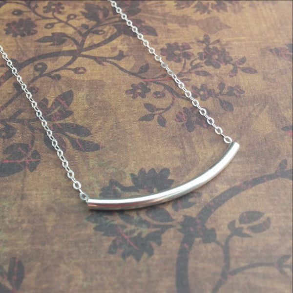 Sterling Silver Curved Bar Necklace -