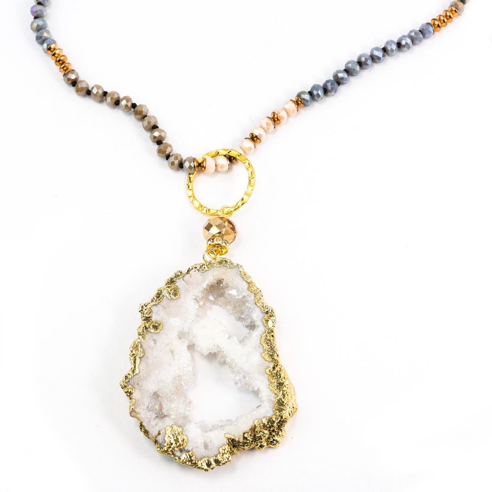 Christy Jean - Courtney 5 Way Druzy Beaded Necklace in Ivory -