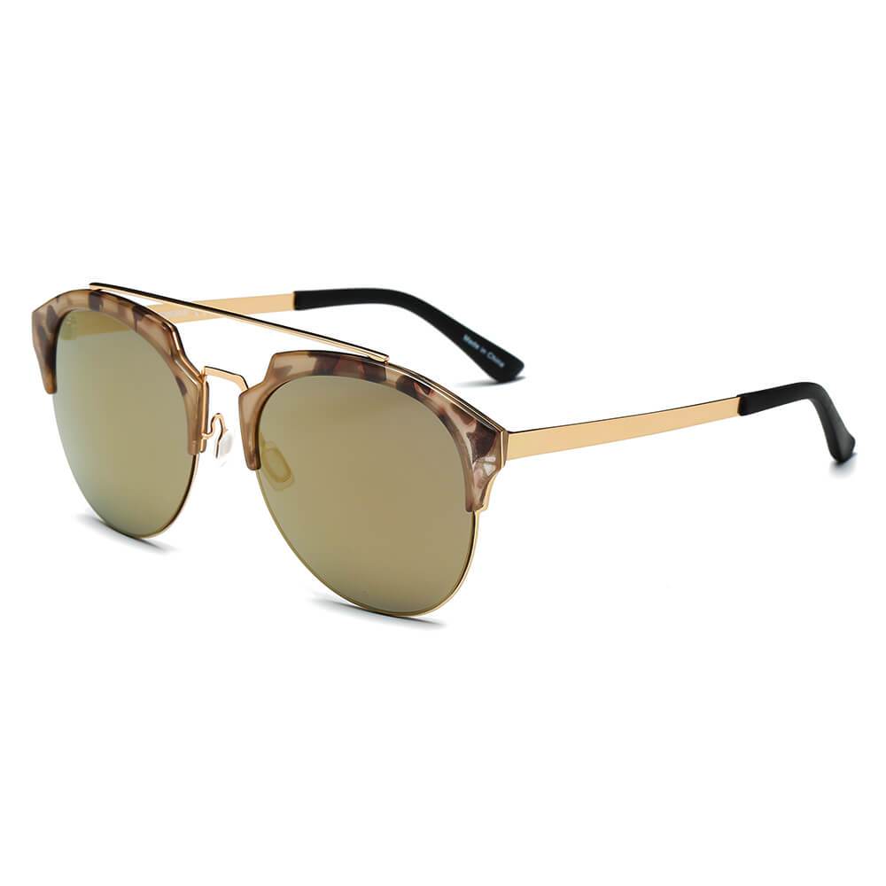 Corolla | CA15 - Half Frame Mirrored Lens Horned Rim Sunglasses Circle - 6 COLORS -