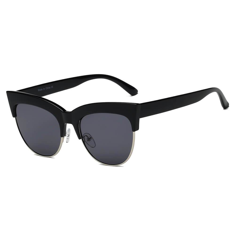 Henrietta | S2062 - Women Half Frame Round Cat Eye Sunglasses - 4 COLORS -