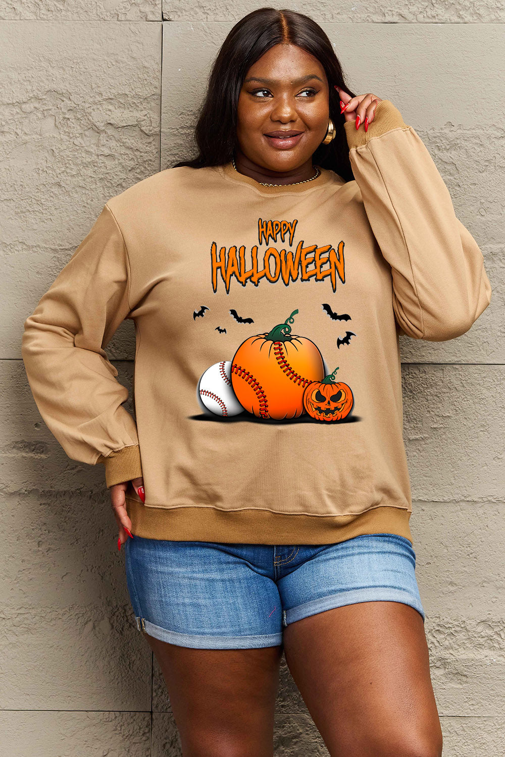 Simply Love Full Size HAPPY HALLOWEEN Graphic Sweatshirt - SIZES S THRU 3XL - T - 6 COLORS -