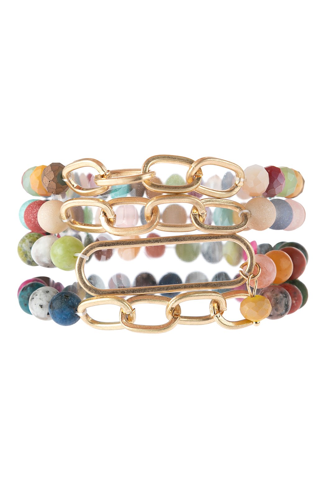 Riah Fashion - Chain Beaded Stretch Bracelet - 6 COLORS -