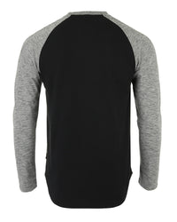 Thumbnail for Men's Long Sleeve Color Block Raglan v Neck Henley Curved Hem Slim Shirt - 1 COLOR